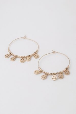 Smiley Charm Hoop Earrings – Dangling Smile Hoops