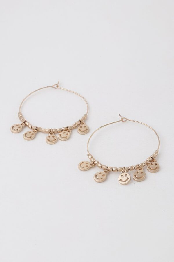 Smiley Charm Hoop Earrings – Dangling Smile Hoops
