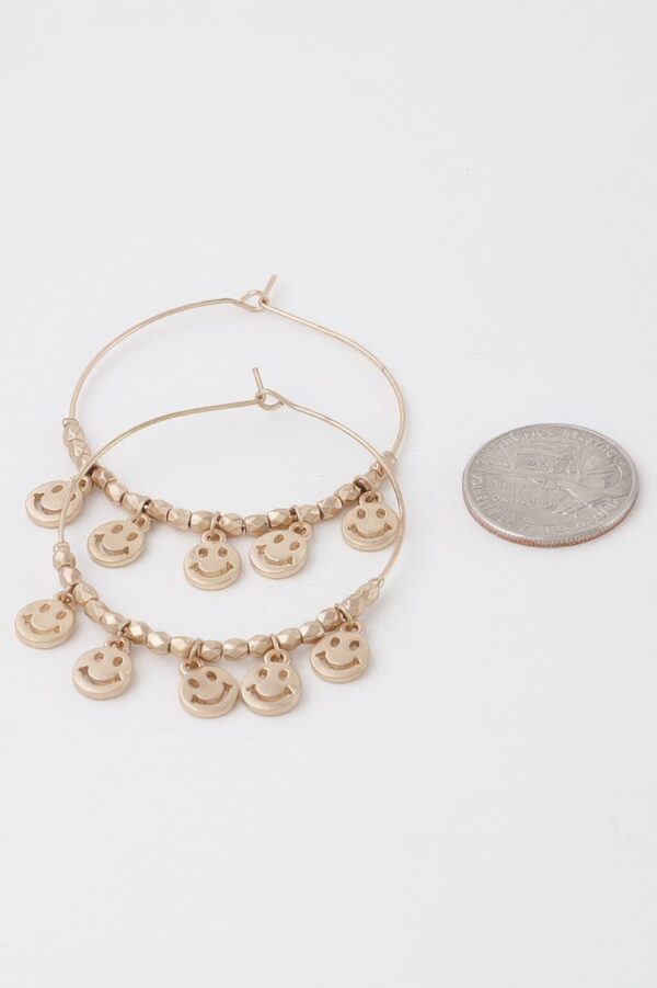 Smiley Charm Hoop Earrings - Dangling Smile Hoops