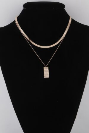 Checkered Jewel Pendant Necklace – 12in Accent