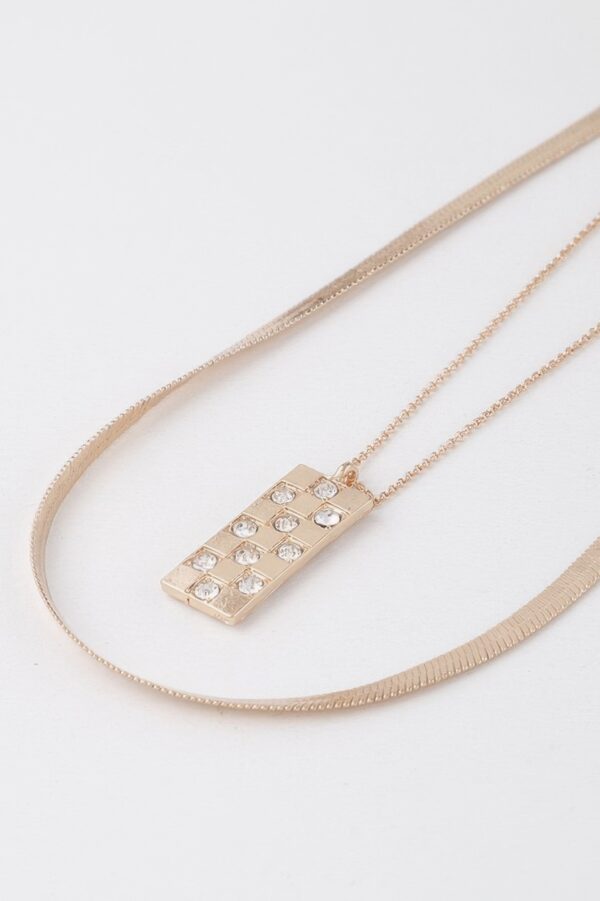 Checkered Jewel Pendant Necklace - 12in Accent