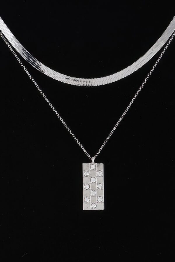 Checkered Jewel Pendant Necklace - 12in Accent