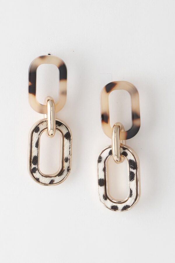 Two-Tone Link Chain Drop Earrings - Contrast Finish