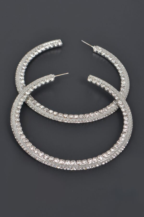 Rhinestone Hoop Earring - 80mm Crystal Accent Hoop