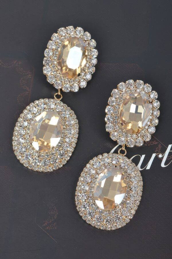 Oval Rhinestone Drop Earrings - Bold Sparkle