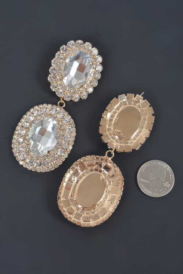 Oval Rhinestone Drop Earrings - Bold Sparkle