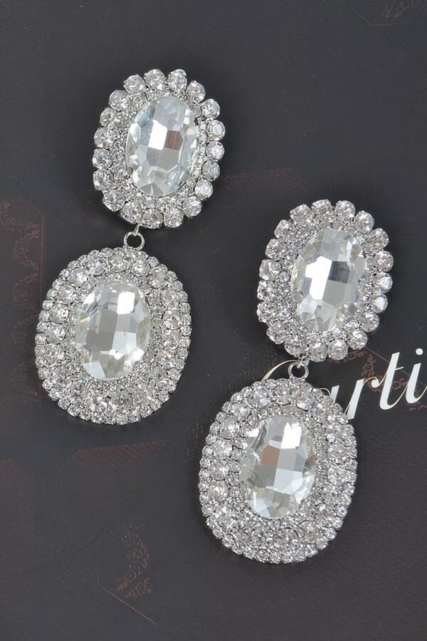 Oval Rhinestone Drop Earrings - Bold Sparkle
