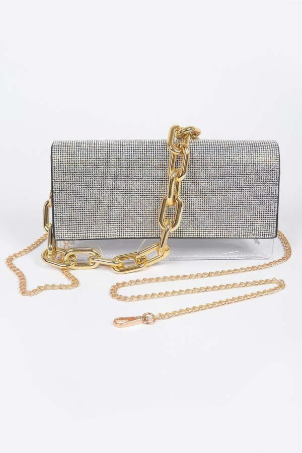 Clear Rhinestone Bag with Link Chain Strap