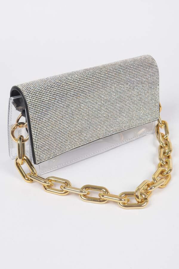 Clear Rhinestone Bag with Link Chain Strap