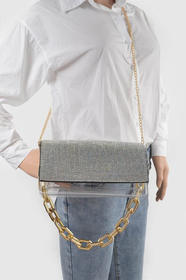 Clear Rhinestone Bag with Link Chain Strap