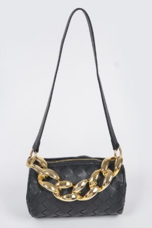 Braided Crossbody Bag with Oversized Chain Accent