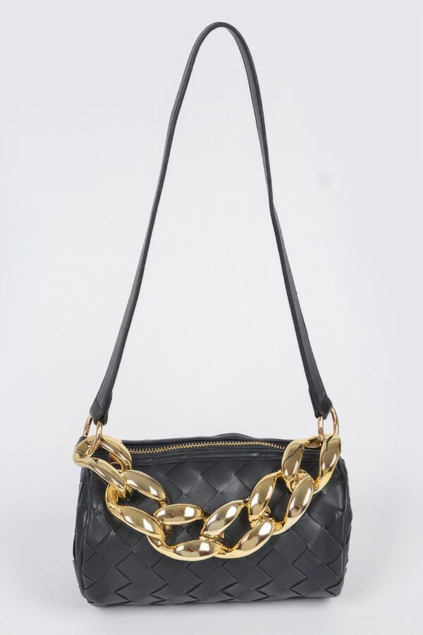 Braided Crossbody Bag with Oversized Chain Accent