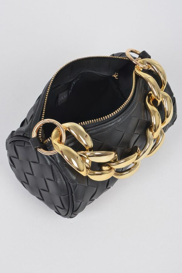 Braided Crossbody Bag with Oversized Chain Accent