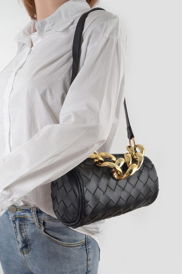 Braided Crossbody Bag with Oversized Chain Accent