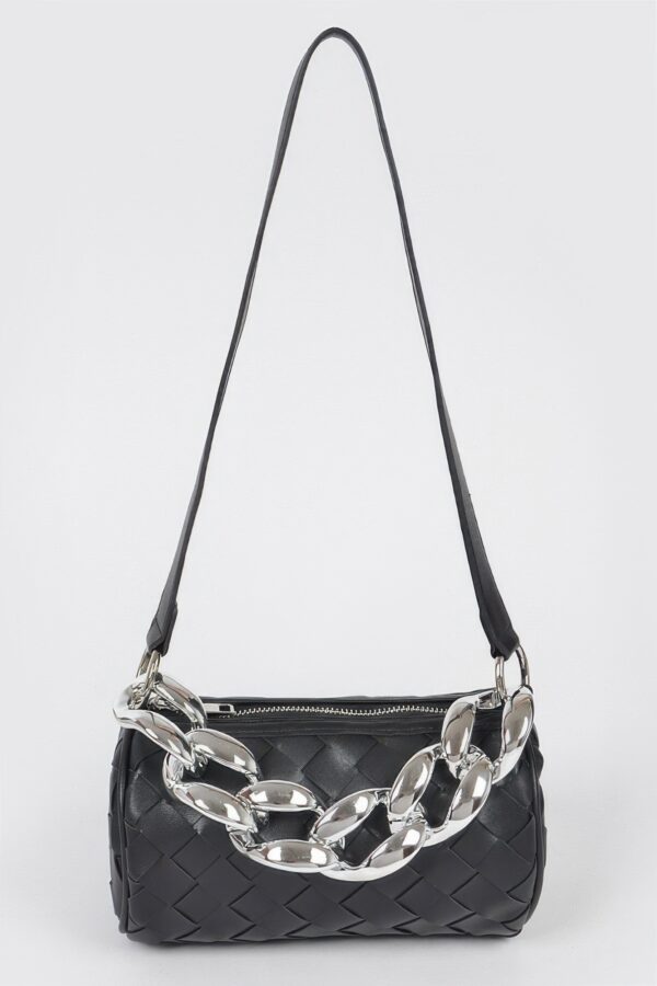 Braided Crossbody Bag with Oversized Chain Accent