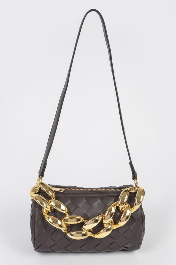 Braided Crossbody Bag with Oversized Chain Accent