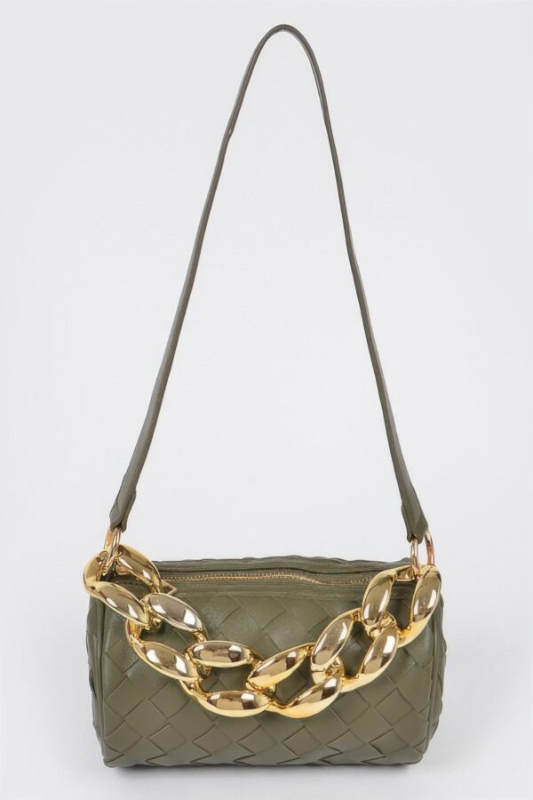 Braided Crossbody Bag with Oversized Chain Accent