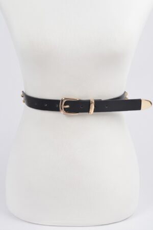 Slim Faux Leather Belt with Chain Detail