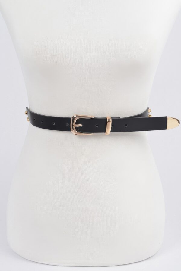 Slim Faux Leather Belt with Chain Detail