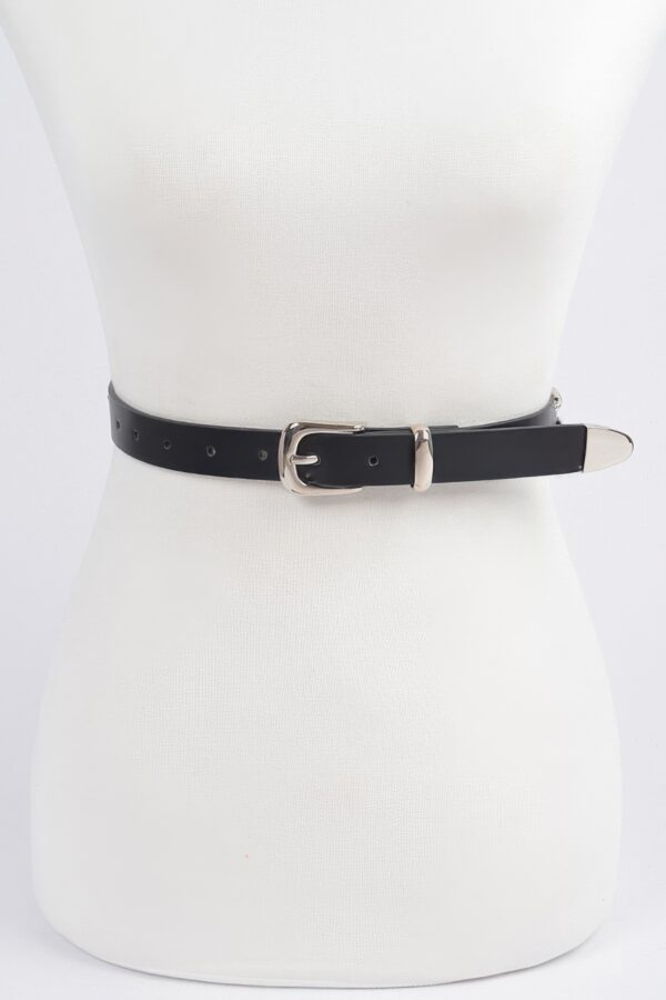 Slim Faux Leather Belt with Chain Detail