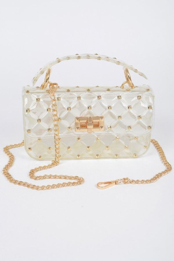 Glossy Studded Crossbody Clutch with Chain