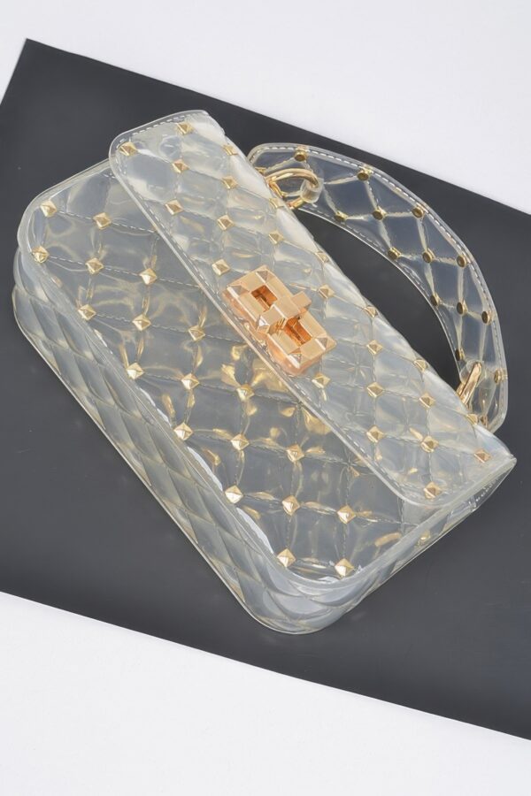 Glossy Studded Crossbody Clutch with Chain