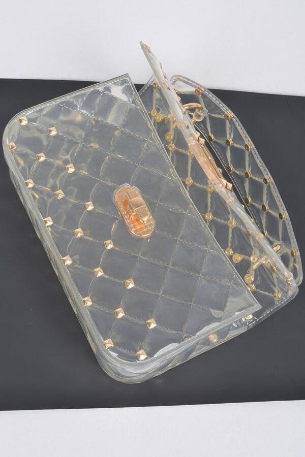 Glossy Studded Crossbody Clutch with Chain