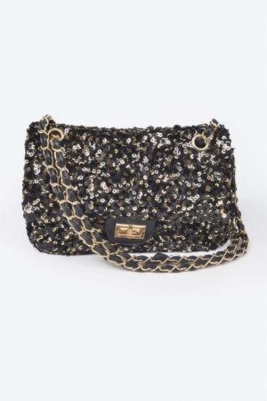 Sequined Flap Shoulder Bag – Compact Evening Bag