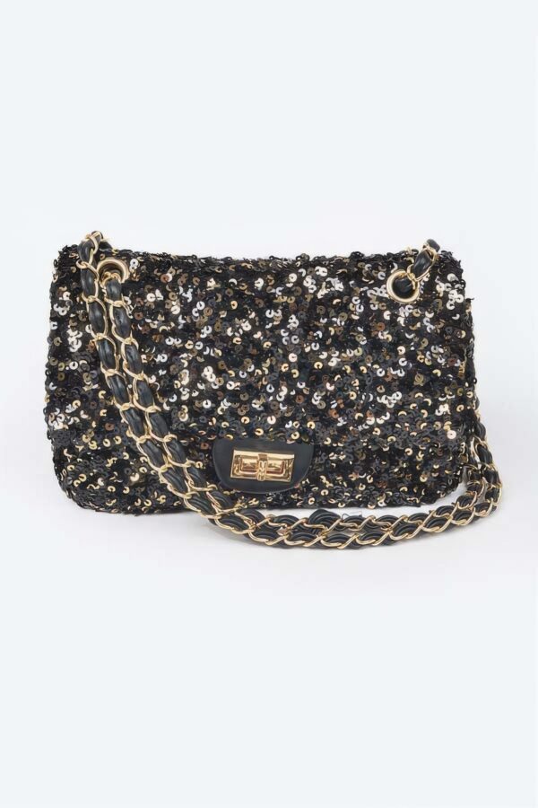 Sequined Flap Shoulder Bag – Compact Evening Bag