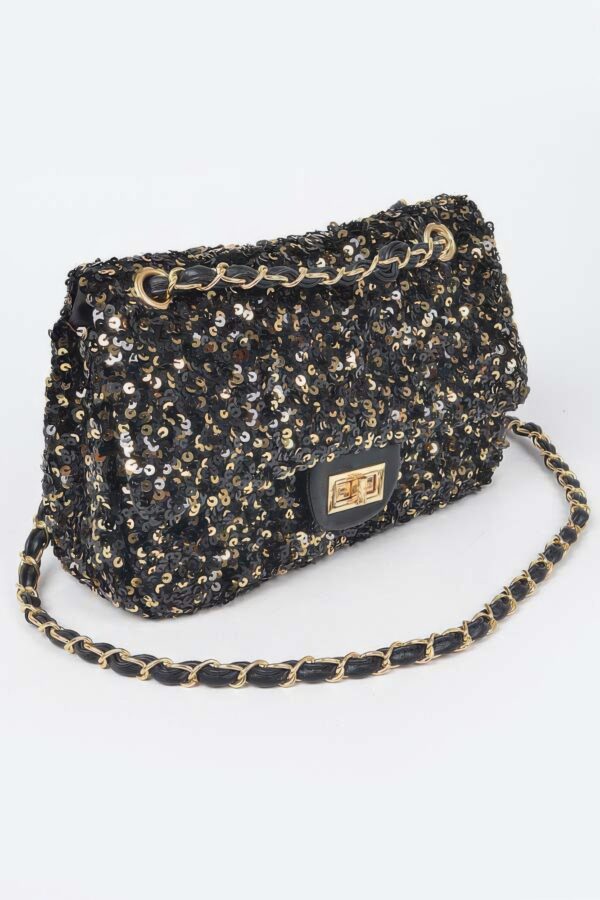 Sequined Flap Shoulder Bag - Compact Evening Bag