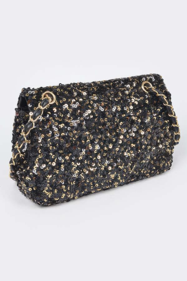 Sequined Flap Shoulder Bag - Compact Evening Bag
