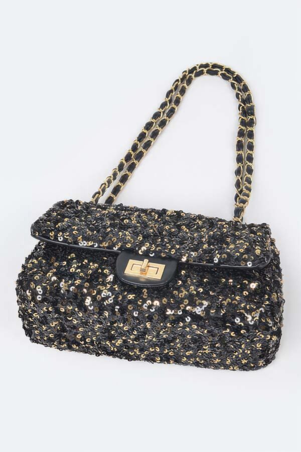 Sequined Flap Shoulder Bag - Compact Evening Bag