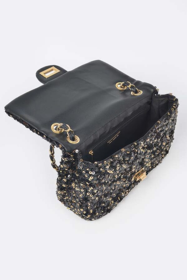 Sequined Flap Shoulder Bag - Compact Evening Bag