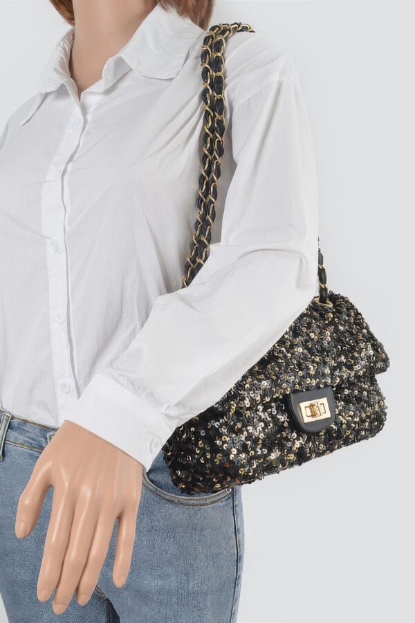 Sequined Flap Shoulder Bag - Compact Evening Bag