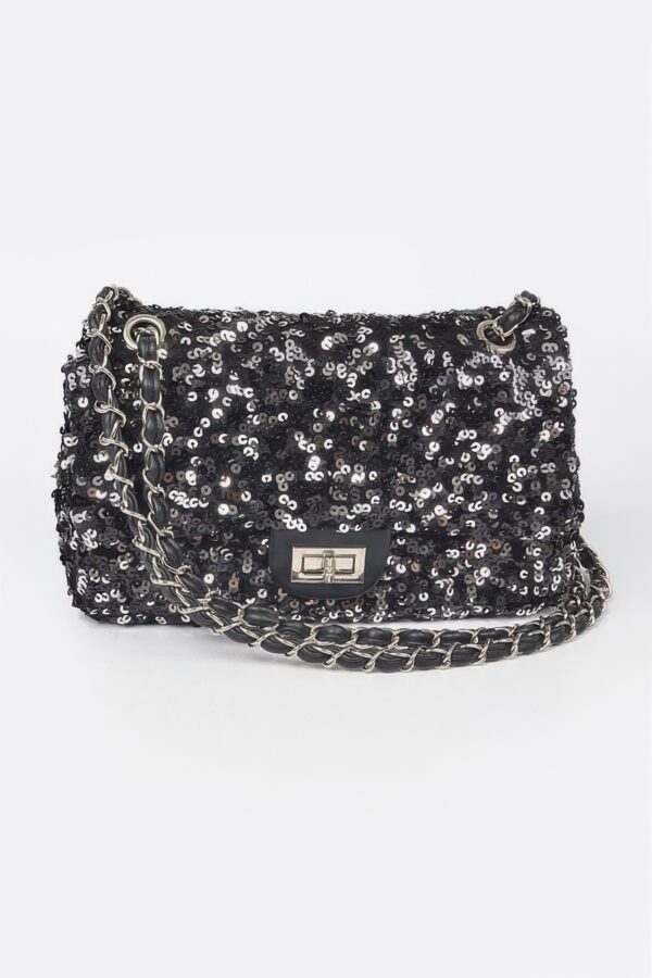 Sequined Flap Shoulder Bag - Compact Evening Bag