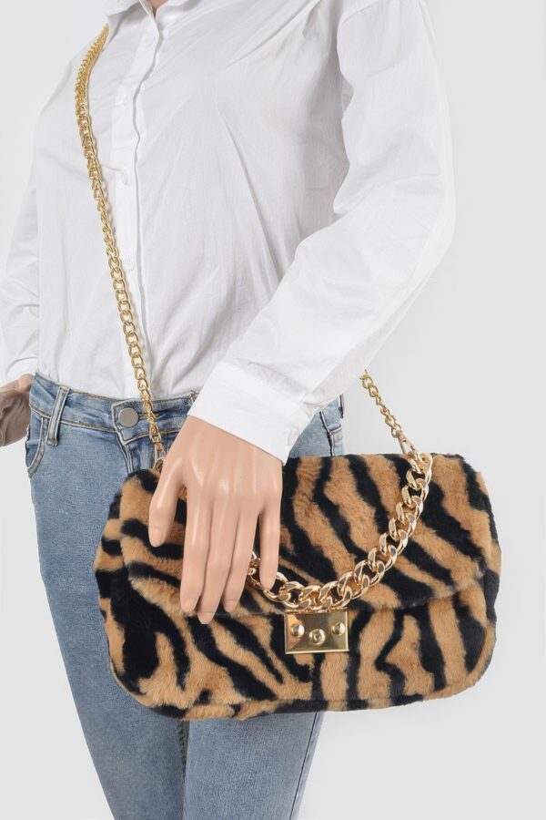Faux Zebra Fur Shoulder Bag - Compact Statement