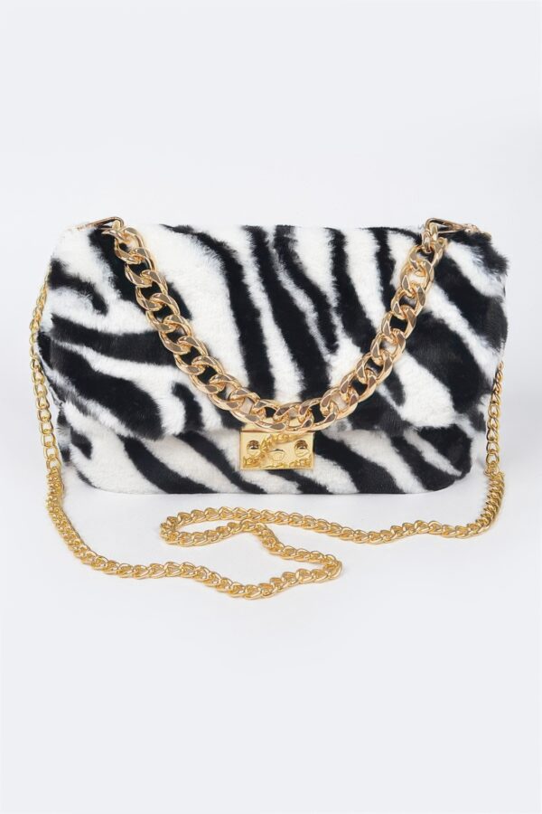 Faux Zebra Fur Shoulder Bag - Compact Statement