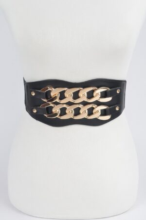 Faux Leather Belt with Oversized Chain Accent