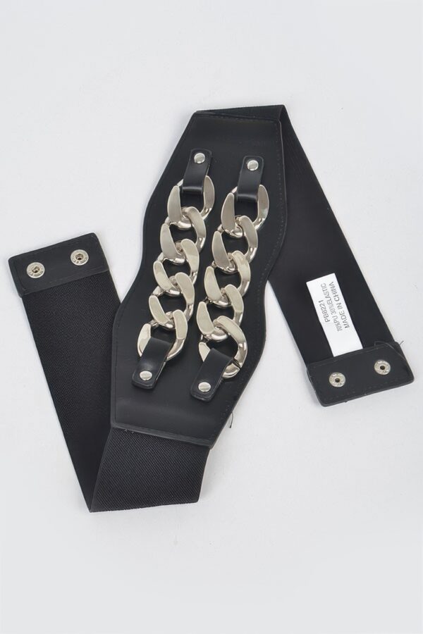 Faux Leather Belt with Oversized Chain Accent