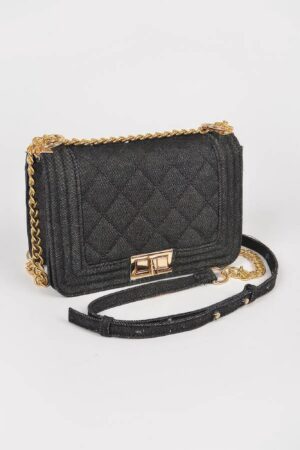 Compact Quilted Denim Crossbody Bag
