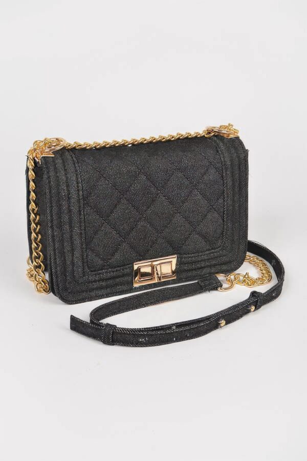 Compact Quilted Denim Crossbody Bag