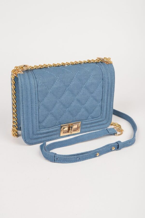 Compact Quilted Denim Crossbody Bag