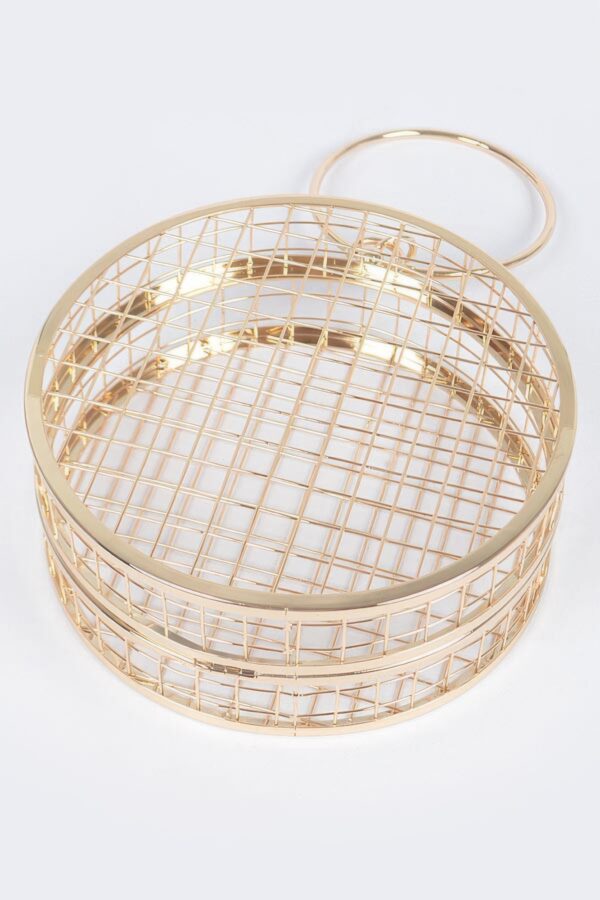 Round Wire-Frame Clutch - Metal Evening Bag