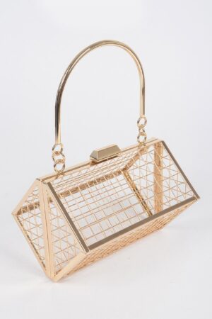 Metal Wire Cube Clutch – Geometric Wireframe