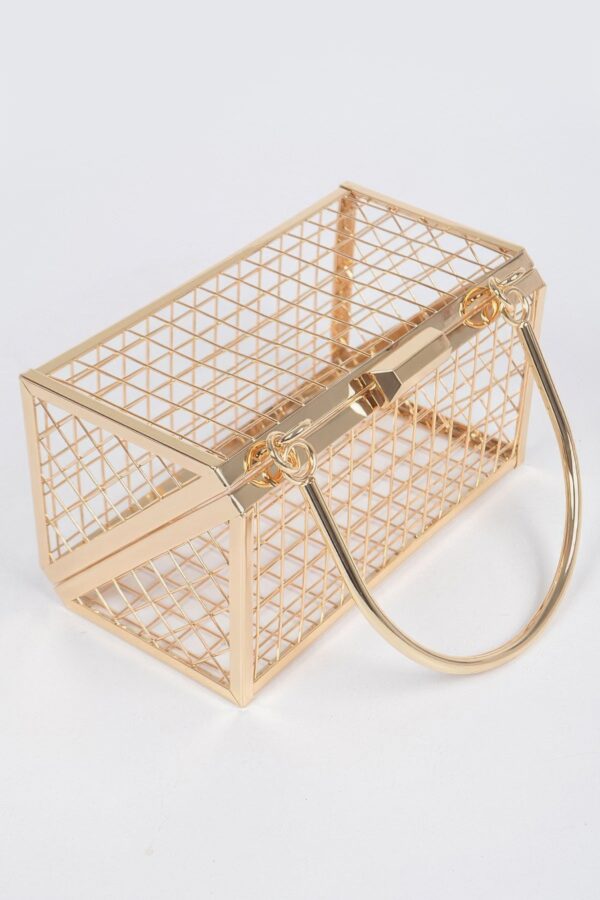 Metal Wire Cube Clutch - Geometric Wireframe