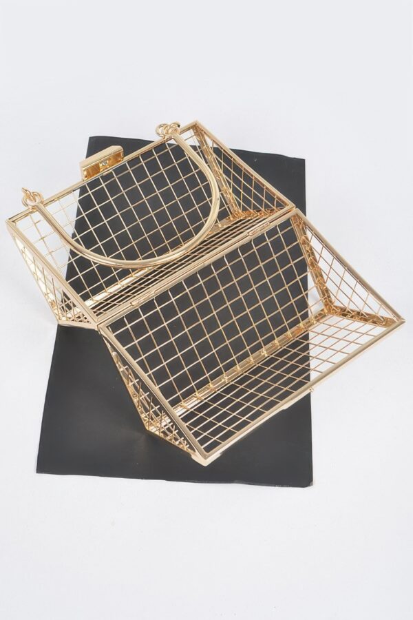 Metal Wire Cube Clutch - Geometric Wireframe
