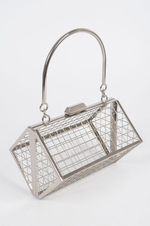 Metal Wire Cube Clutch - Geometric Wireframe