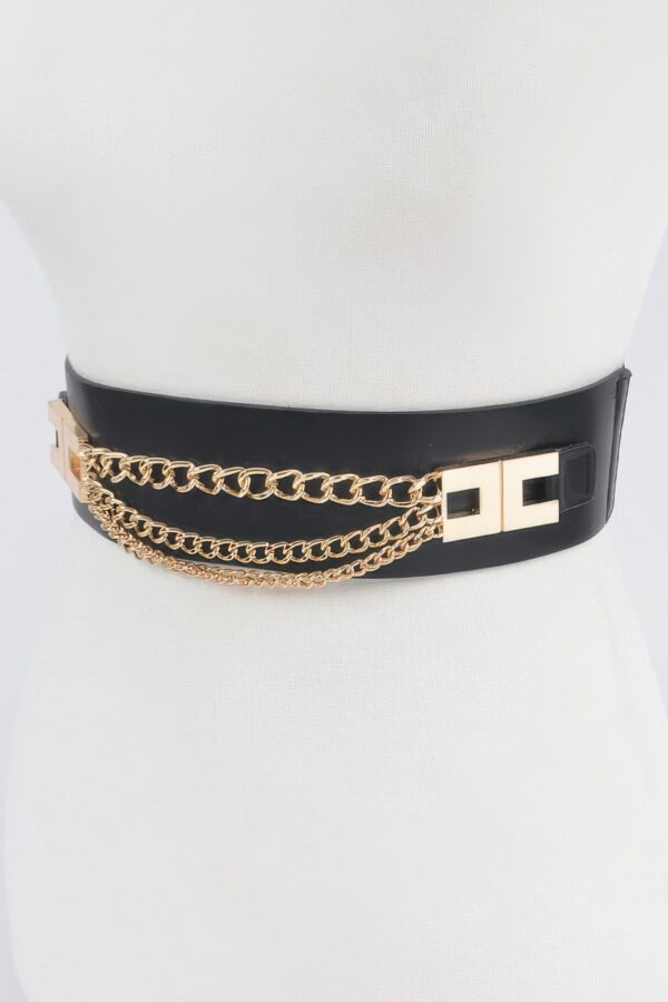 Layered Chain Elastic Waist Belt - 2.5 inches