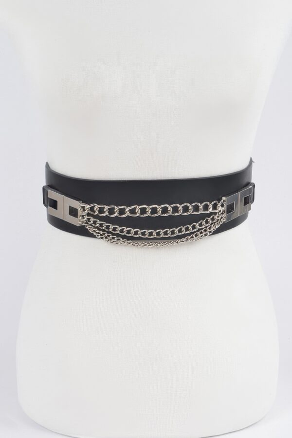 Layered Chain Elastic Waist Belt - 2.5 inches
