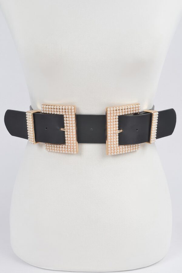 Double Faux Pearl Buckle Waist Belt – 1.75 in